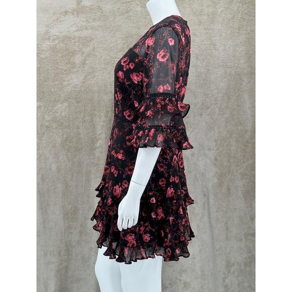 Keepsake Dress Womens 8 Black Red Floral‎ Ruffles Frilly Whimsigoth Fairy Grunge - Picture 4 of 13